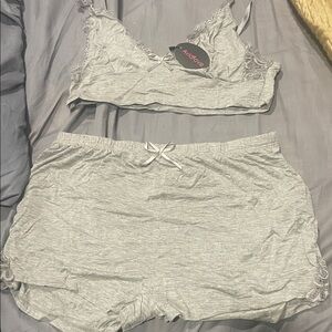 Avidlove Gray Lace Trim Pajama Set soft cozy Avidlove grey marl lace trim cami